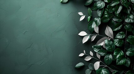 Mock-up, fond graphique, arrière plan vert sur le thème des plantes et feuilles, intégration produit ou texte.