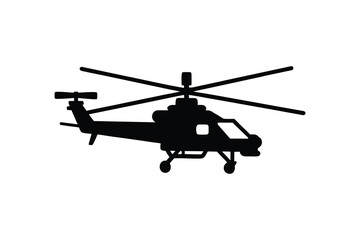 Military Helicopter Silhouette Black and White Vector Illustration