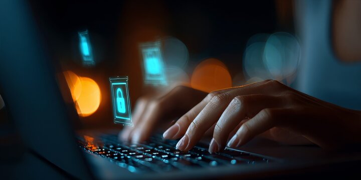 Cybersecurity event protecting digital privacy online visual content nighttime technology overview