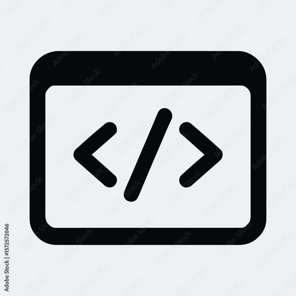 Aufkleber silhouette programming code icon symbol in black and white vector illustration