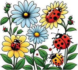Aesthetic Ladybugs on the Flowers Graphic Pattern