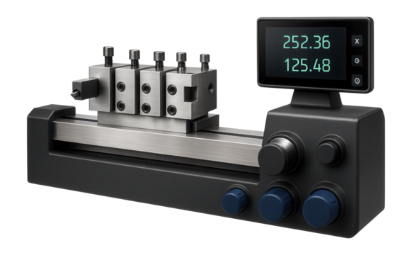 Gang-tool lathe with a linear guideway and digital readout for efficient operations in a small machine shop