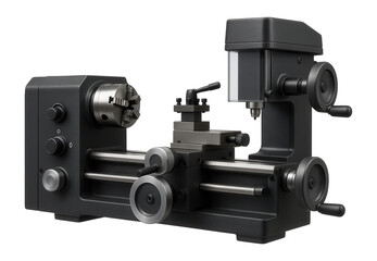 Naklejka premium Compact benchtop lathe-mill combo with manual controls for small-scale production in a prototype development lab