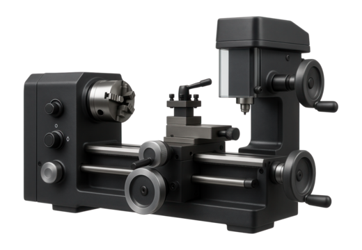 Compact benchtop lathe-mill combo with manual controls for small-scale production in a prototype development lab