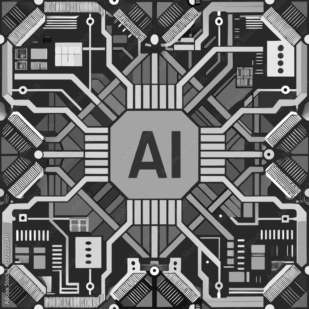 Poster ai technology seamless vector pattern in monochrome design
