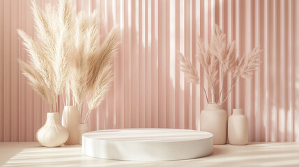 Pink and blue pastel backdrop with modern pedestal
