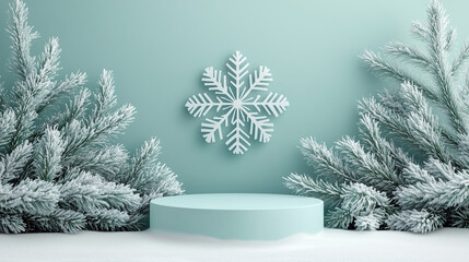 Winter holiday background with clean product pedestal
