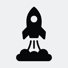 Silhouette rocket launch icon blasting off into space vector illustration