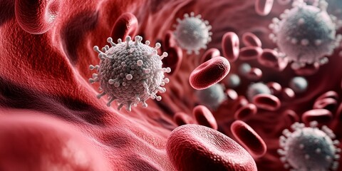 Microscopic Visualization of Immune Cells in Bloodstream with Erythrocytes and Defense Mechanisms