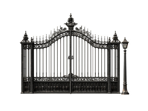 An intricately detailed iron gate, exuding elegance and grandeur, stands as a testament to refined architecture. - Powered by Adobe