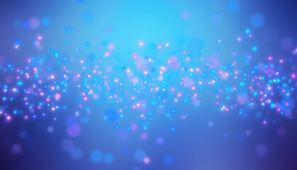 Illustration of blue and pink light shine particles bokeh over dark background - vacation concept.