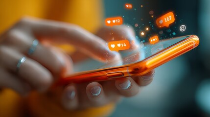 Close-up view of smartphone usage engaging social media interaction in digital spaces