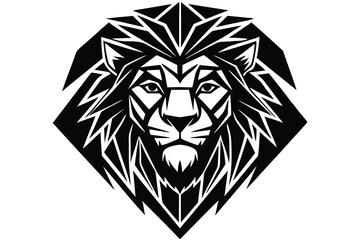 Stylized black lion head showcases geometric mane in an impactful and modern aesthetic
