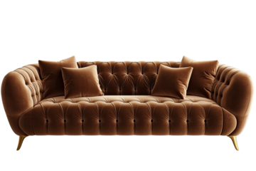 Luxurious brown velvet sofa with tufted back