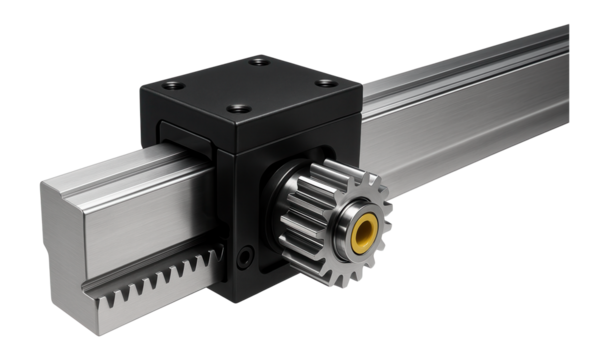 Stainless steel linear guide with a rack and pinion system for a CNC router in a furniture manufacturing plant