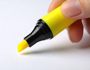 Hand Highlighting with Yellow Marker on White Paper