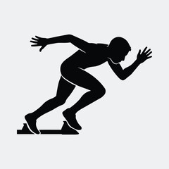 Silhouette sprinter athlete running from starting block vector illustration