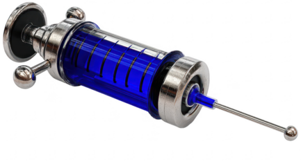 Metallic syringe with blue liquid