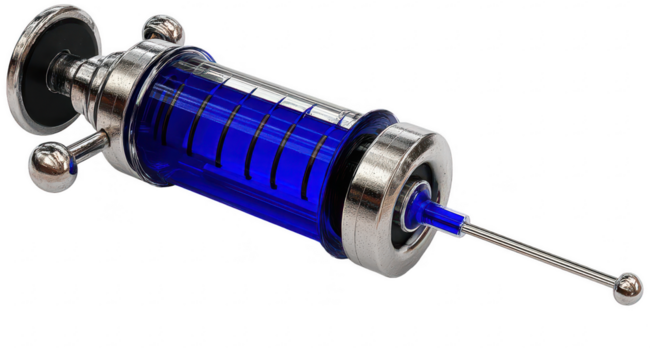 Metallic syringe with blue liquid