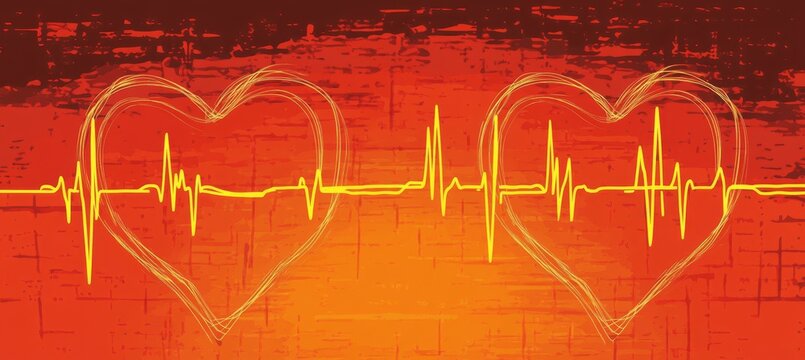 Two Intertwined Hearts with a Lifeline Design, Symbolizing Love and Connection in Digital Art