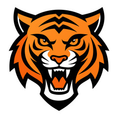 Fierce tiger head roaring with open mouth and sharp teeth