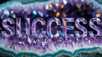 Capturing the Essence of Success Crystalline Letters Emerging from an Amethyst Geode symbolising achievement with