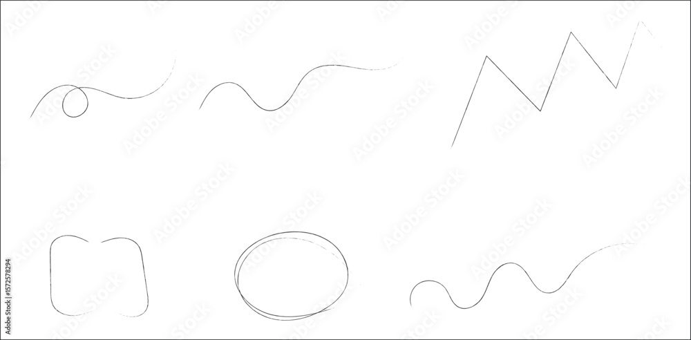 Poster thin light gray hand-drawn lines on transparent background – abstract sketch elements including wave