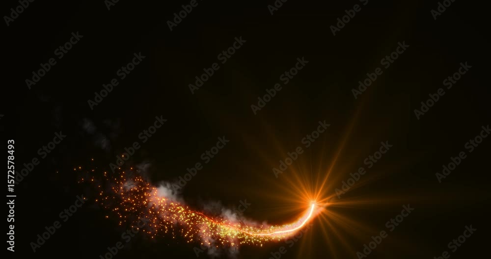Poster a trail of sparks left by a rocket. flight of fireworks. abstract animation.