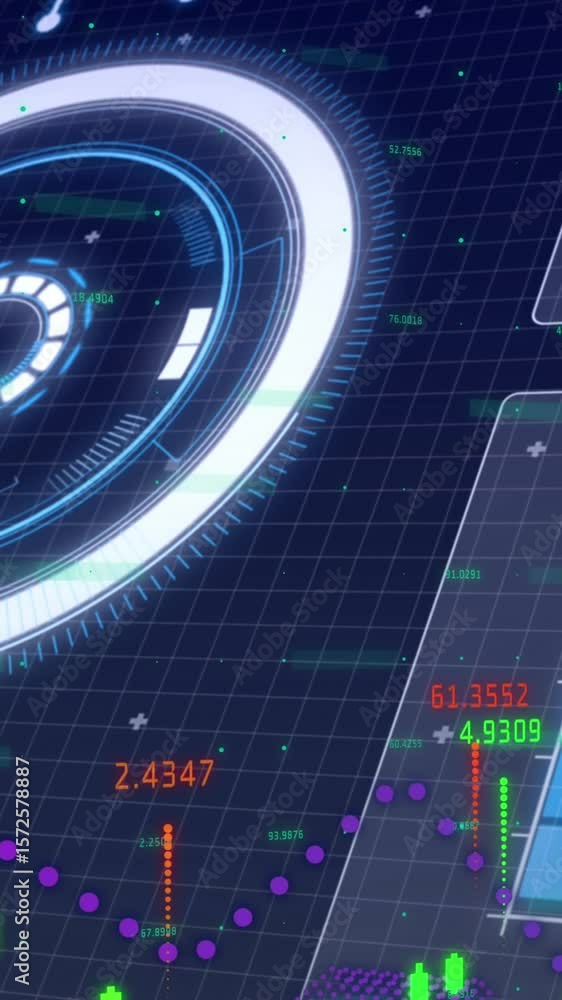Poster animation of graphs, processing circle and data on digital screen