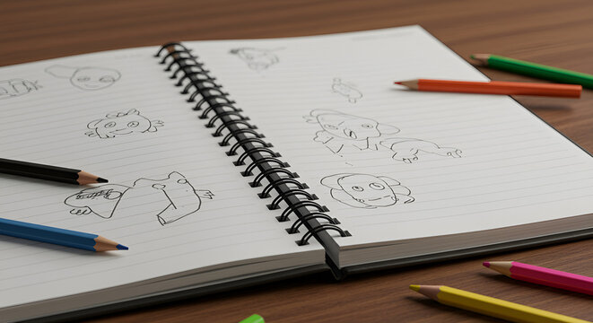 A blank notebook and a pencil rest on an office desk, ready for writing business notes or school assignments