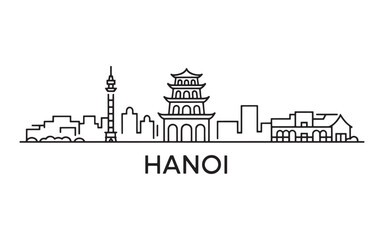 Obraz premium Hanoi Skyline Silhouette Minimalist Cityscape Drawing of Vietnam's Capital City Famous Landmarks Architectural Design and Travel Destination Icon