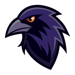 Fototapeta premium Stylized illustration of a fierce purple raven head with an orange eye
