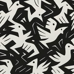 Dynamic geometric seamless pattern of birds in black and white abstract design artistic environment creative viewpoint