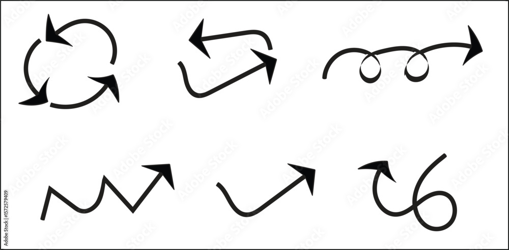 Poster set of small hand-drawn arrows. a versatile collection of various sketchy arrow icons. includes u-tu