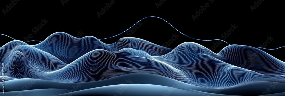 Poster abstract neon landscape with data visualization and modern digital art display featuring wavy lines