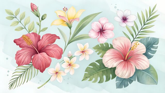  lovely watercolor tropical flower collection