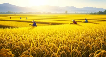 Golden Rice Harvest — Abundant Indonesian Paddy Fields in August Sunlight