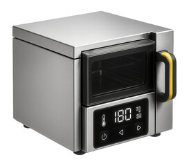 Compact heat shrink chamber with a stainless steel exterior and digital temperature display for electronics manufacturing