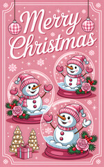 Joyful snowmen in snow globes celebrate Christmas in a whimsical winter wonderland with festive decorations Generative AI
