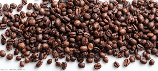 Obraz premium Roasted coffee beans scattered on a white surface