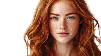 Portrait of a beautiful young brunette woman with long hair, her smiling face and eyes in a natural close-up, isolated on transparent background. PNG