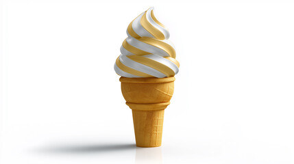 Vanilla soft serve ice cream in a waffle cone with a plain white background.
