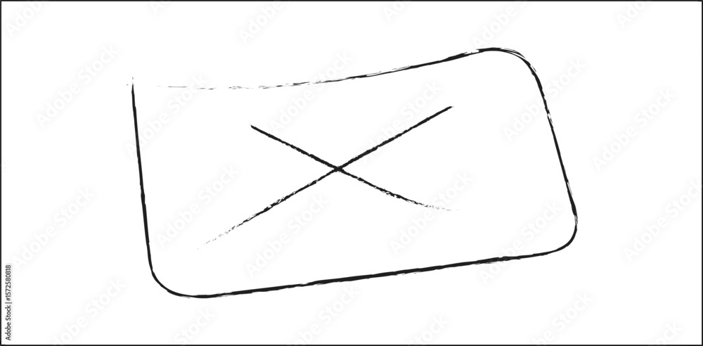Poster grunge hand-drawn envelope sketch with cross lines on transparent background – rough textured mail i