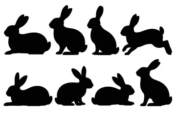 Silhouette of playful rabbits in different poses isolated on white background vector art