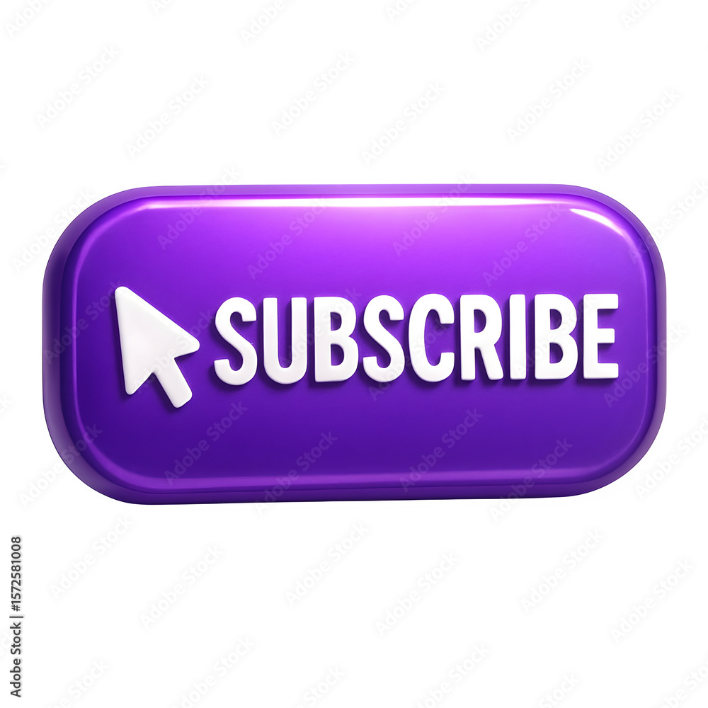 Poster 3d purple subscribe button with white cursor isolated on transparent background