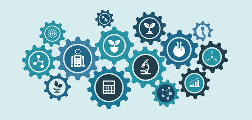 Interconnected Gears Representing Science Technology and Growth