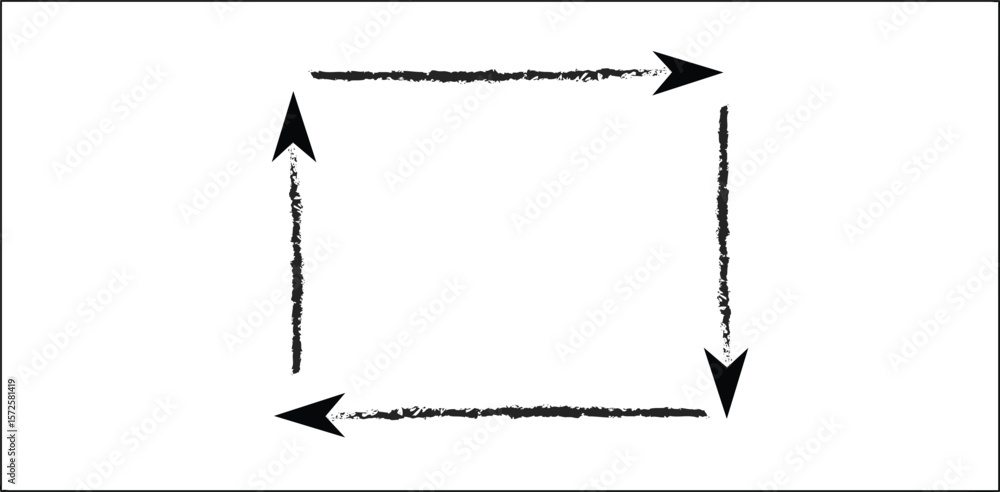 Poster grunge square loop arrows forming a box cycle on transparent background – hand-drawn textured arrows