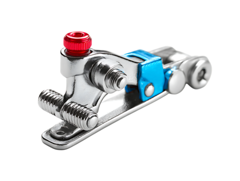 Close up of toggle clamp on pure white background