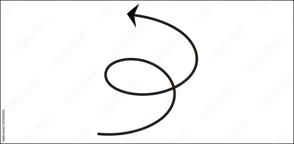 Poster single spiral curved arrow pointing left on transparent background – hand-drawn swirl arrow with loo