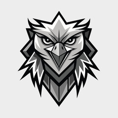 Fototapeta premium The imposing grey stylized eagle mascot gazes intensely with powerful, geometric plumage displayed